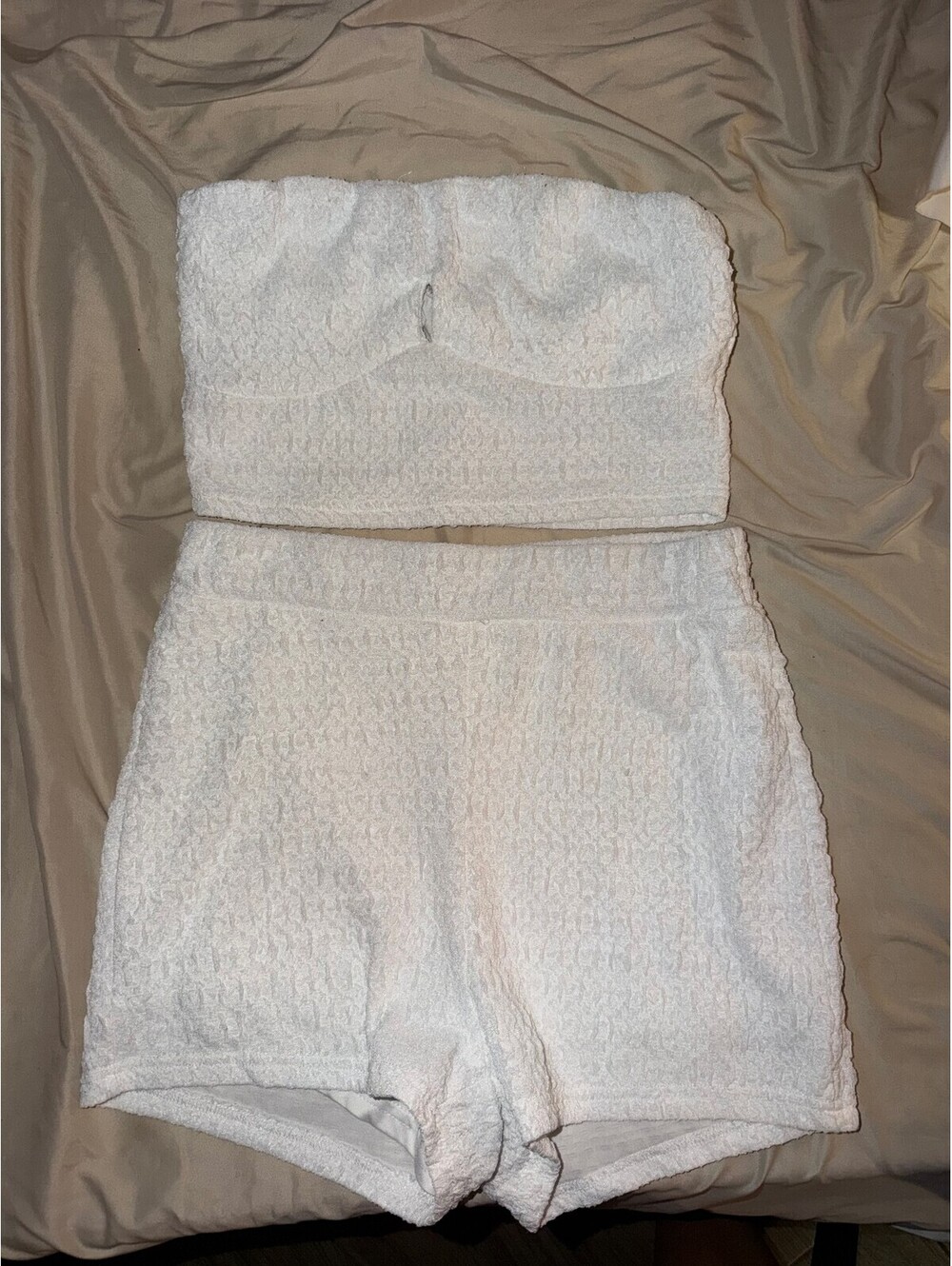 White Co-ord Two Piece Strapless Top and Shorts Set